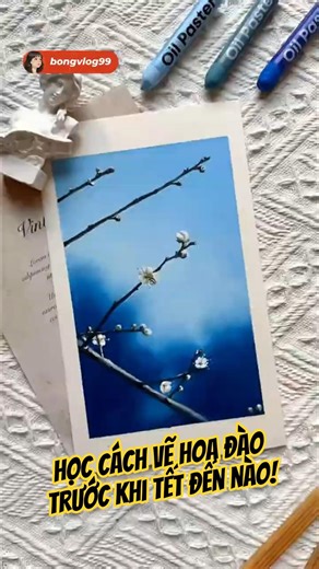 Vẽ tranh sáp dầu P.11 |vẽ hoa đào - Blossom | Tutorial oil pastel #painting #shortvideo #trending