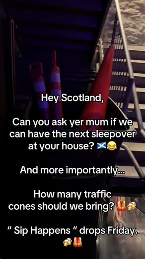 Hey Scotland, Can you ask yer mum if we can have the next sleepover at your house? 🏴😂 “ Sip Happens “ drops Friday. 🍻🦺 #TartanArmy #Scotland #SipHappens #CountryMusic #TrafficCone Fife Scotland, Scottish football fans, traffic cone culture, Nashville musician, independent country artist, new country music, country song release, Scotland fans, viral traffic cone, dueling pianos, Nashville nightlife, country singer-songwriter, Tartan Army humor, Scottish roots, June 26 release.