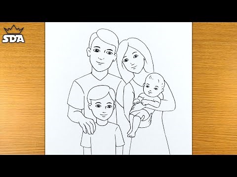 Family drawing easy||how to draw simple family||family with 4 members||family easy drawings