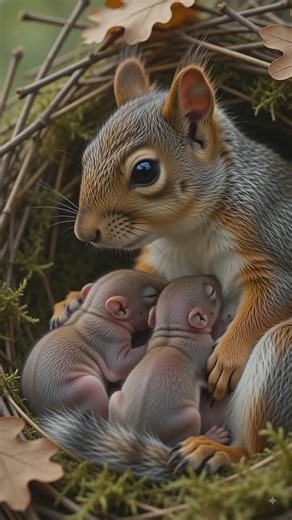Baby Squirrels Are Born & Grow Up! Squirrel Builds Forest Nest! 🐿️🌿 #Shorts #squirrel #animals
