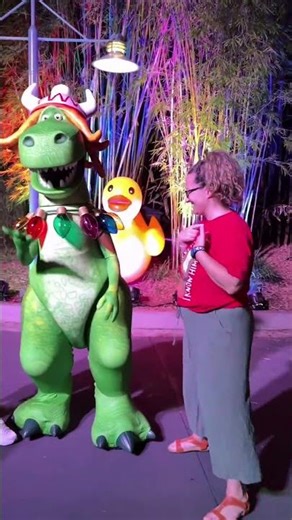 Meet Partysaurus Rex at Jollywood Nights! 🦖 Line up before 7:00 because the line gets looong.