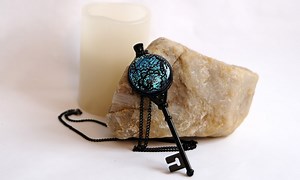 Black Metal Skeleton Key Pendant Necklace With Fused Glass Blue Lace Cabochon on 24 Inch Black Chain Jewelry. Steampunk Victorian - Etsy