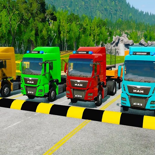 116K views · 1.2K reactions | Quadruple Trucks Transporting cars with Flatbed Trailers _ Cars vs Speedbump vs Train vs Pothole Ep.23 #CarTransport #flatbedtruck #fblifestyle #TrainCrash #BeamNGDrive | Gamingworld | Facebook