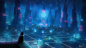 Cat Looking At Cyberpunk City In The Rain Live Wallpaper - MoeWalls