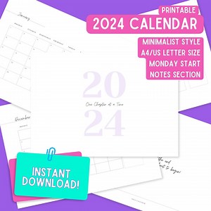 2024 Calendar 2024 Monthly Planner Elegant Minimalist Monthly Calendar Monday Start 2024 US Letter/a4 Size Wall Calendar PRINTABLE PDF - Etsy Canada