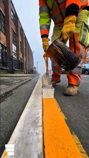Satisfying Road Line Painting Perfect Yellow Thermoplastic Road Marking Process | Road Worker Skills
