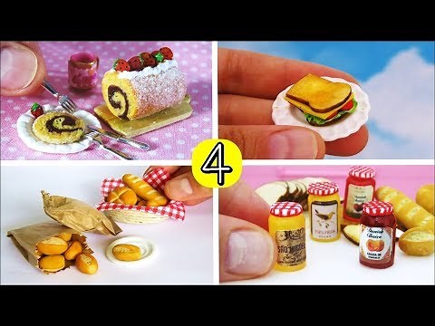 Diy 4 Miniature Foods Easy to Make French Bread, Swiss Roll Cake, Jam, Sandwich