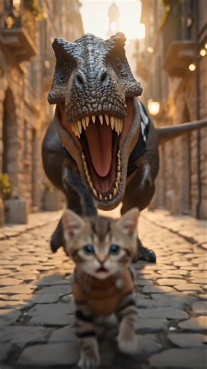 Dinosaur Chasing a Cat 😲 Funny Animation Short | Cat Adventure #Shorts #Animation #CatvsDinosaur