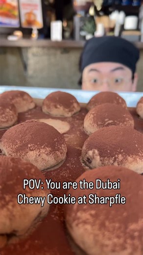 Sharpfle Waffle on Instagram: "POV: scary first person view as a Dubai Chewy Cookie - 두바이 쫀득 쿠키 😱They don’t last long! #sharpflewaffle #ottawaeats #두바이쫀득쿠키 #bywardmarket #fyp"