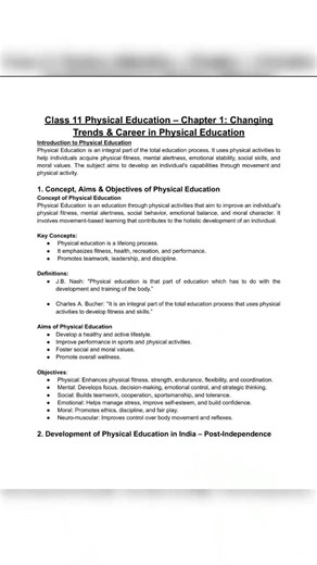 CBSE CLASS 11TH PHYSICAL EDUCATION CHAPTER 1 NOTES | CLASS 11TH PHYSICAL EDUCATION #cbse #notes