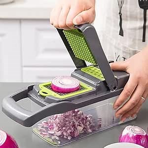 K-Trox Multifunctional Vegetable Chopper and Dicer - Food Slicer With Replaceable Blades for Onions and More (Grey)