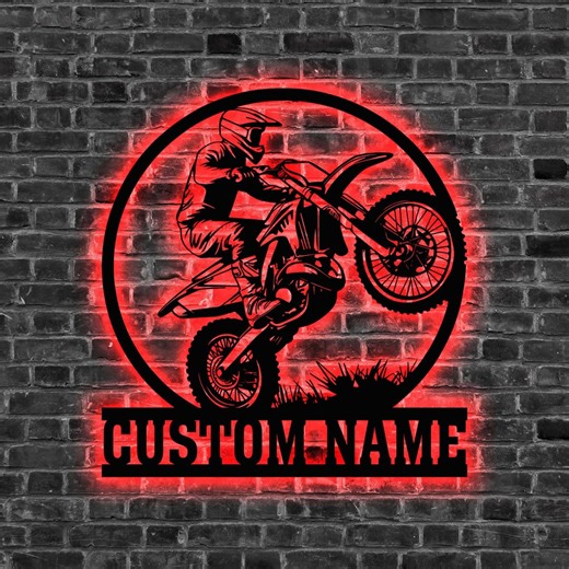 Custom Metal Dirt Bike Sign: Motocross LED Art, Dirtbike Rider Gift, Boy Bedroom Decor Wall Light - Etsy