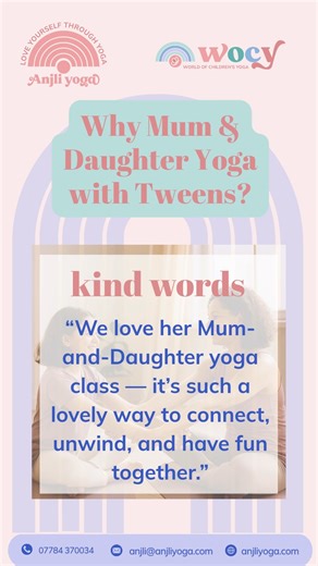 Why Mum & Daughter Yoga with Tweens? 🌸 Because connection isn’t built in grand moments — it’s found in quiet ones: the laughter, the breath, the shared pause. With gratitude for one of our Bushey families who left me this review - this is why we gather each Sunday — to create a gentle, joyful space where mums & daughters can grow side by side. 🌿 ✨ Free trial available 🌸 Sundays 9.00–9.45 am (Years 3–6) 📍 Margaret Howard Studios, Bushey 💫 Click the link here to join us: https://www.anjliyoga