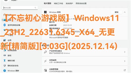【不忘初心游戏版】Windows11_23H2_22631.6345_X64_无更新[精简版][3.03G](2025.12.14)