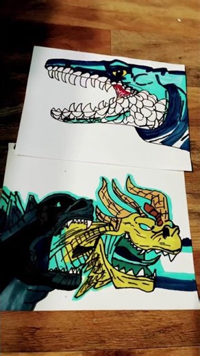 My Godzilla vs King Ghidorah drawing and the mosasaurus draw #teamgodzilla #godzilla #babygodzilla