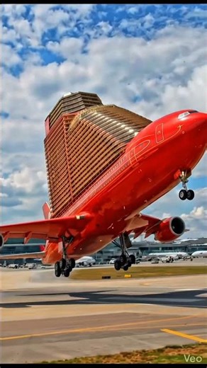 This massive red mega plane is taking off like a flying skyscraper! 😱✈️#megaplane #flyingskyscraper