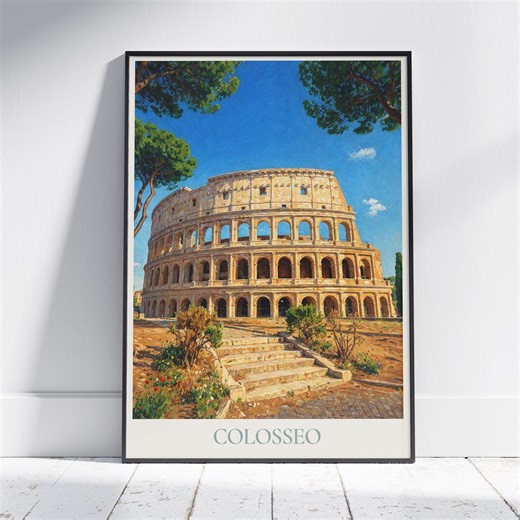 Colosseum Rome Italy Travel Poster: Ancient Amphitheatre Painted Art Print - Etsy