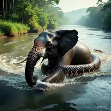 An anaconda attempts the impossible—trying to swallow an elephant#wildlife #YouTubeShorts #AIVideo
