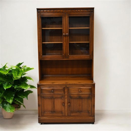 Ercol Mural Wall Unit Display Cabinet Glass Doors Golden Dawn FREE UK Delivery