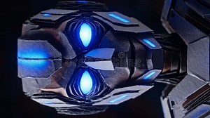 Advanced Cyborg Head with Luminous Blue Eyes Turns To Camera Stock Footage - Video of futuristic, future: 429836650