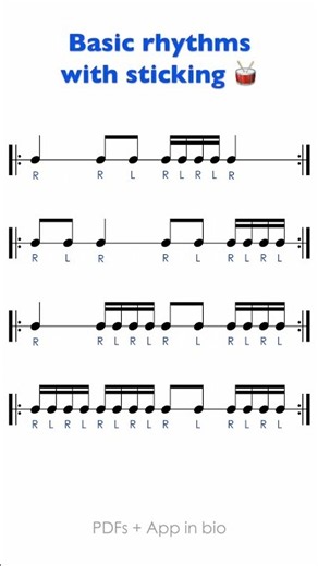 Basic Rhythms with Sticking 🥁 #drumsticking #beginnerdrummer #rhythmreading
