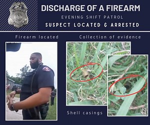 Evening shift patrol officers responded to a call regarding the discharge of a firearm. Witnesses reported seeing the suspect raising his arm while holding a firearm and discharging multiple rounds. Officers made contact with the suspect, and he admitted to firing his weapon. During the investigation, officers located the firearm and several shell casings. The suspect was arrested and charged for the reckless act of discharging a firearm. | Pasadena Police Department