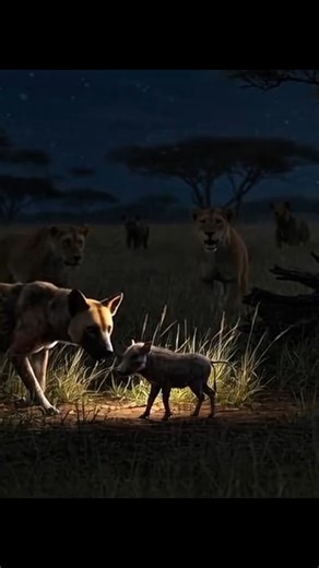 Moonlight Courage 🌙🐕 | Dog vs. Lions & Hyenas to Save a Baby Warthog #animals #dog