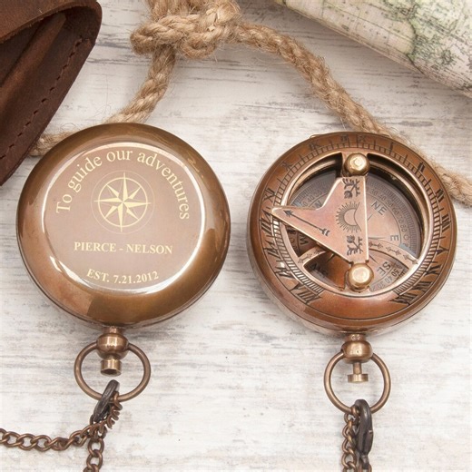 Engraved Brass Sundial Compass, Personalized Gift - Etsy
