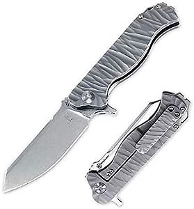 Kizer Knives Tactical, Stonewash Finished S35VN Blade(3.5 Inches) Textured Titanium,Vindicator Ki4522