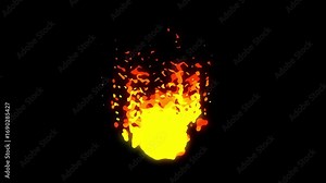 Fire torch looping 2D animation with cartoon fire effects, splash, comic Fire FX of a brightly burning fire effect overlays for cinematic video effects on a black screen background.4K