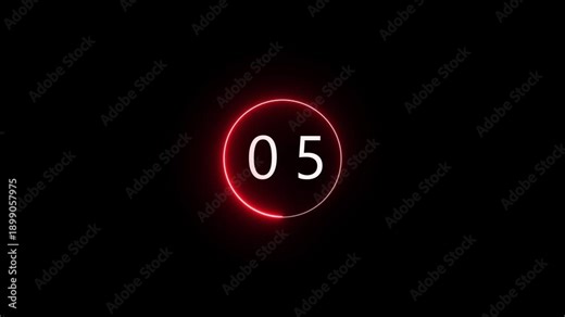10 Second counting timer animation. Counting timer number with neon circle animation.