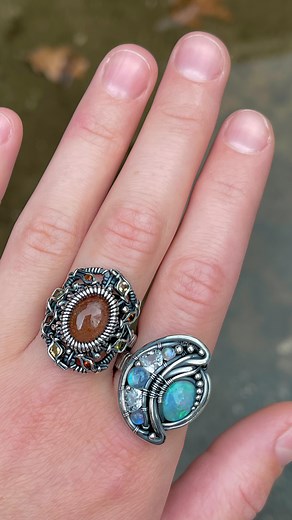 Swooning over this custom sun/moon ring set. 🌞🌛 These were so fun to conceptualize and create, and they’re going to an absolutely fabulous client. Can’t thank my lovely customers enough. 🤗 . . . . . #customjewelry #commissionart #sunandmoon #sunandmoonart #wirerings #wirewraprings #customring #highendjewelry #designerjewelry #jewelrydesigner #wireart #wireartist #wirework #wirewrappedjewelry #wirejewelry #wirewrapping #wirewrapped #wirewrap #wirewrappedcrystals #wireweaving #wirewrapsofig | A