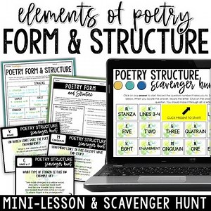 Poetry Structure Mini-Lesson - Presentation, Worksheets, Scavenger Hunt