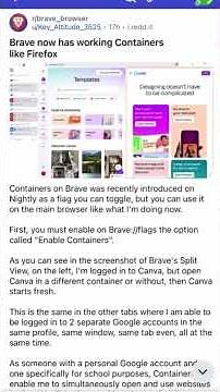 Brave Browser testing Firefox-style Containers