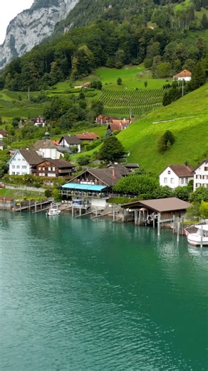 Switzerland Insider on Instagram: "Quinten 🇨🇭 Quinten is a small lakeside village on Lake Walen, tucked between steep cliffs and the water in eastern Switzerland. There is no road access here. You arrive by boat or on foot, and that alone shapes how the place feels. Because of its sheltered location, Quinten has a surprisingly mild climate, with vineyards, fig trees, and palm-like plants growing right by the lake. It’s one of those places that feels different the moment you step off the boat. 