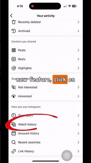 Instagram Watch History Feature is here 🤯 #instagram #watchhistory #newfeature #technology #edits