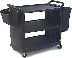 Carlisle FoodService Products Plastic Bussing Cart, 300 lb Capacity, 36.25" x 18"x 38", Black, Small