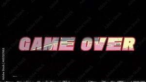 Looped Game Over Animation on Black Background with Glitch and Distortion Effect | Game Over End Screen Animation