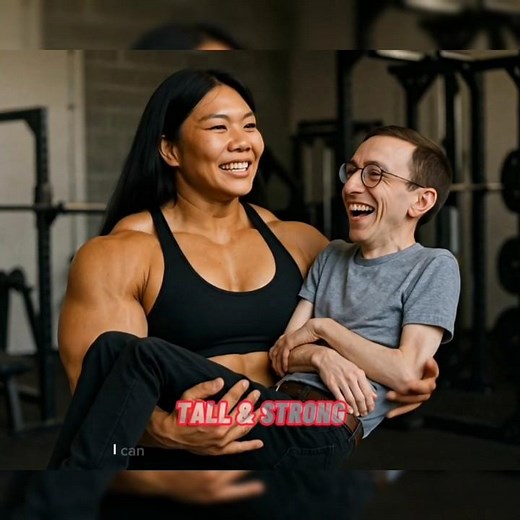 Tall giant muscullar woman lift and carry tiny guy in gym ❤️#shorts