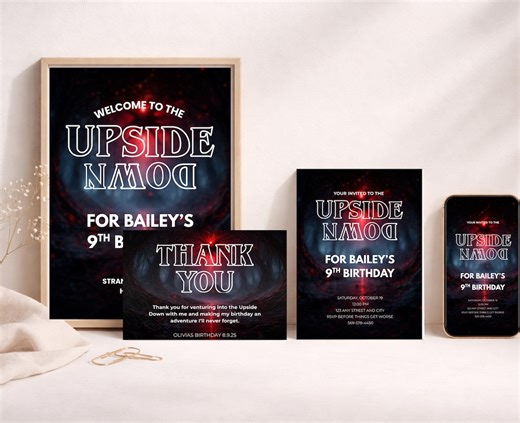 Stranger Things Birthday Party Printable Bundle, Invitation, E-vite, Welcome Sign, Thank You Card - Etsy UK