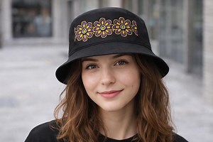 Black Cotton Twill Bucket Hat, Floral Daisy Embroidered Cap - Etsy Canada