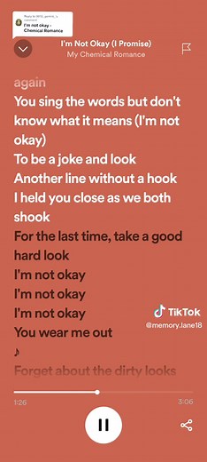 Replying to @0012_gemini_ I'm not Okay - My Chemical Romance #music #musictok #lyrics #lyricsvideo #fyp #xybca #xybcafypシ