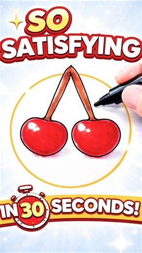 How to Draw PERFECT Cherry 🍒 in 30 Seconds! (Satisfying ASMR Drawing)