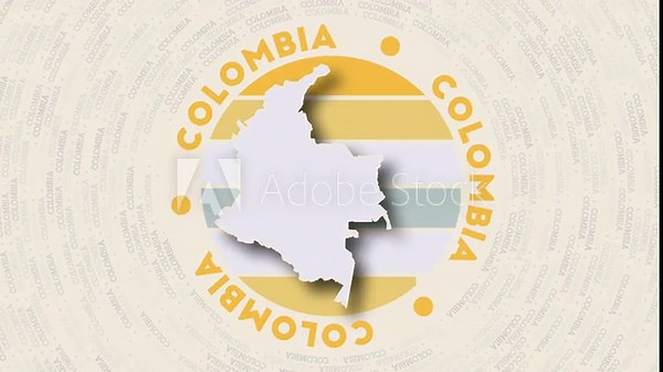 Colombia logo intro. Badge with the circular name and map of the country. Astonishing Colombia round logo animation.