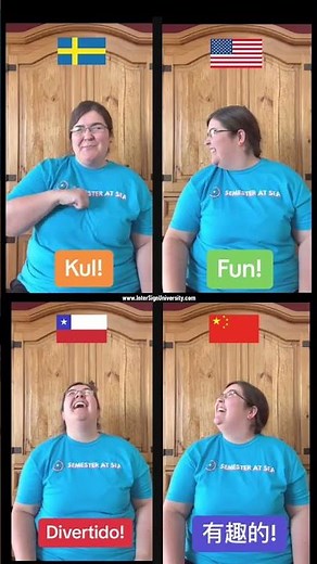 How to sign FUN in 4 World Sign Languages #sweden #chile #chinese #signlanguage #deafworld #fun