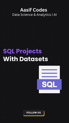 Aasif Manzoor | Data Science, AI & Career Growth on Instagram: "Top 10 SQL Projects with Datasets to Elevate Your SQL Skills 🚀 Looking to level up your SQL expertise? Check out these top 10 SQL projects that come with datasets perfect for honing your skills. Whether you’re a beginner or looking to deepen your knowledge, these projects offer hands-on experience with real-world data. 🔹 How to Get the Links: Comment “SQL” below, and I’ll send you the links directly. But don’t forget—make sure you
