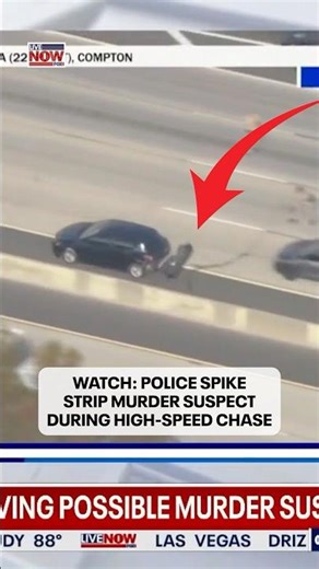 Police use a spike strip during a police chase of a possible murder suspect