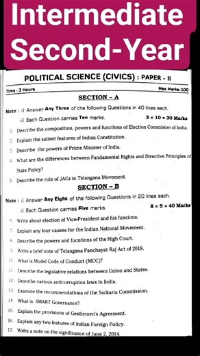 “2nd Year Civics Important Questions | Section-Wise | Exam Preparation”