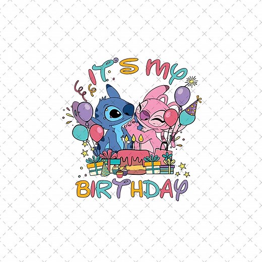 Stitch and Angel It's My Birthday PNG SVG, Birthday Design, Cute Cartoon Character, Sublimation Design, Instant Download - Etsy