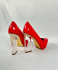 Red Patent Leather Platform Pumps: Clear Chunky Heels, Size 8US - Etsy